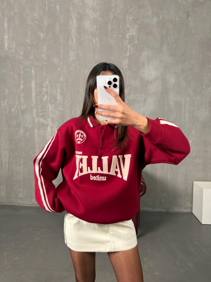 Juste Bordo Yazı Baskılı Sweat