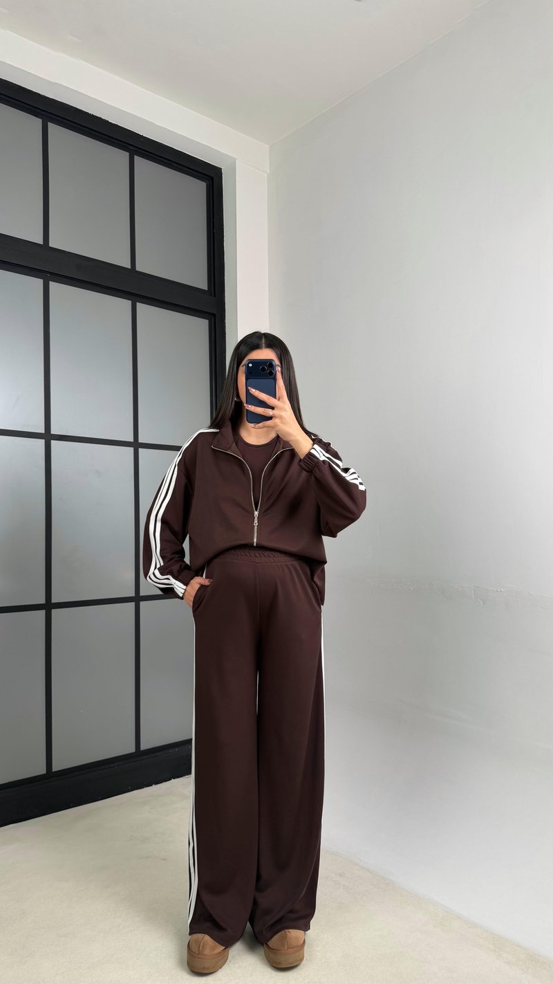 Acı Kahve 3lü Şerit Detaylı Modal Takım GAUS-01140