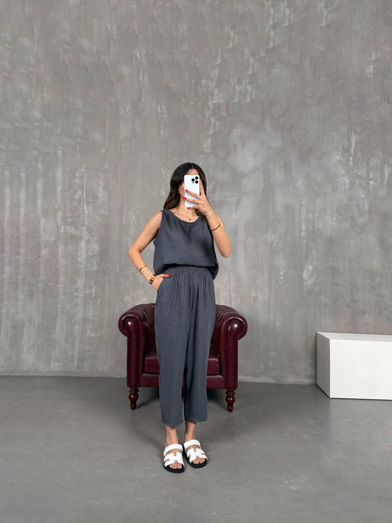 Anthracite Sleeveless Sensual Set Gaus00165
