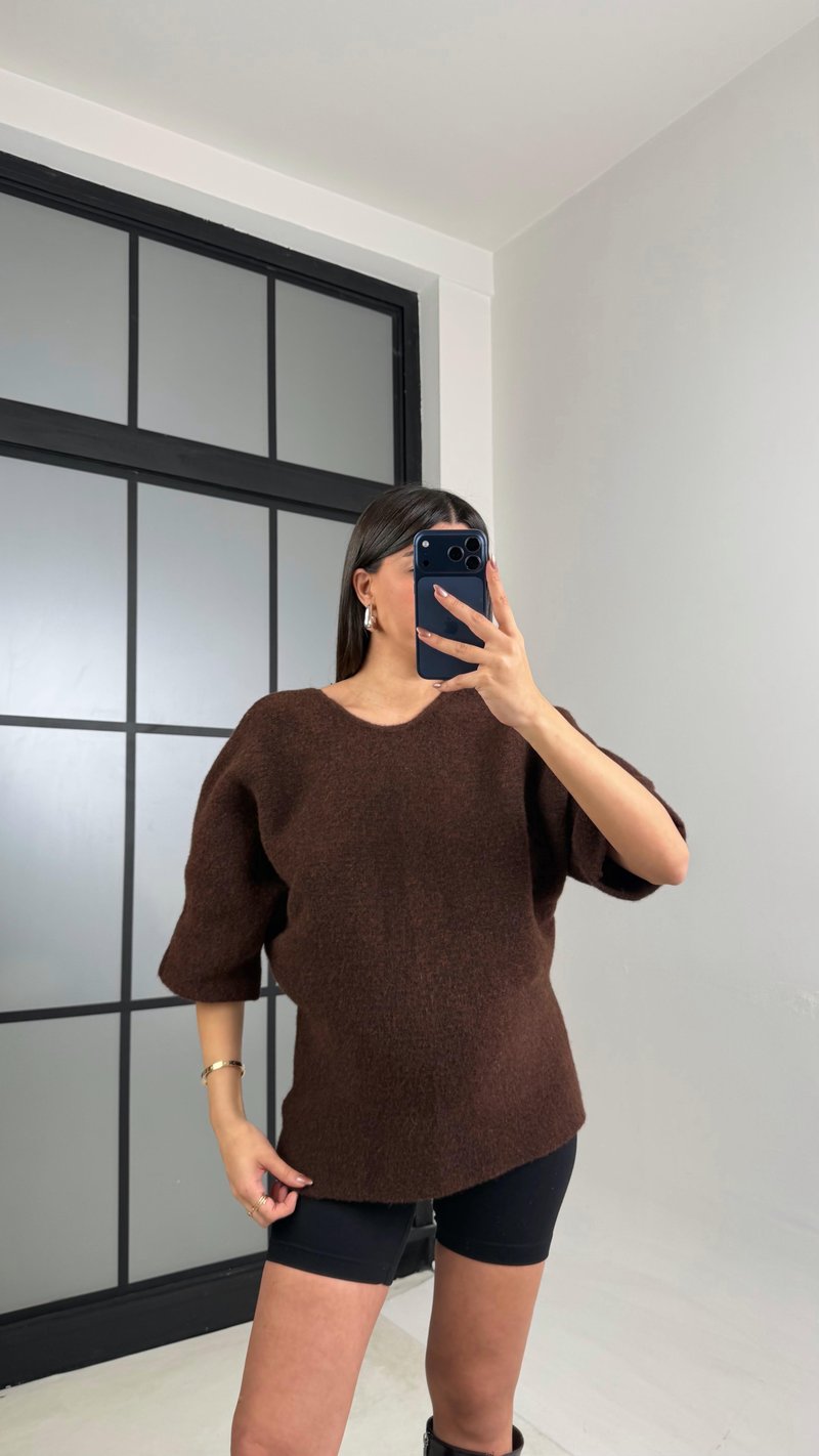 Kahve Arkası Dantel Detaylı Kazak GAUS-01091
