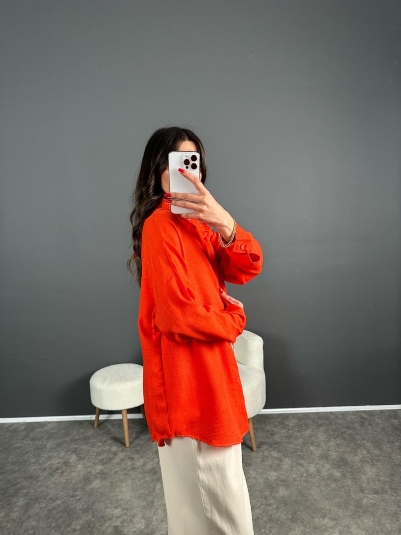 Daria Nar Çiçeği Keten Oversize Gömlek