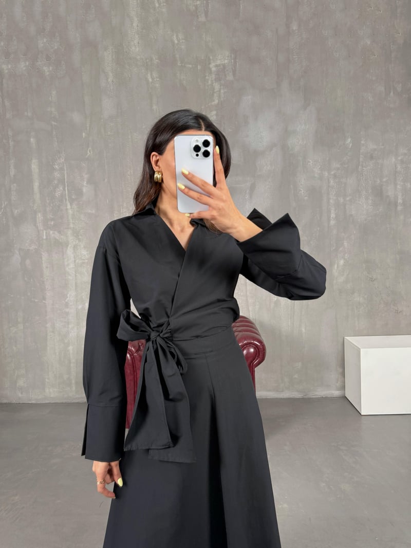 Black Tie Shirt Skirt Set Gaus00114