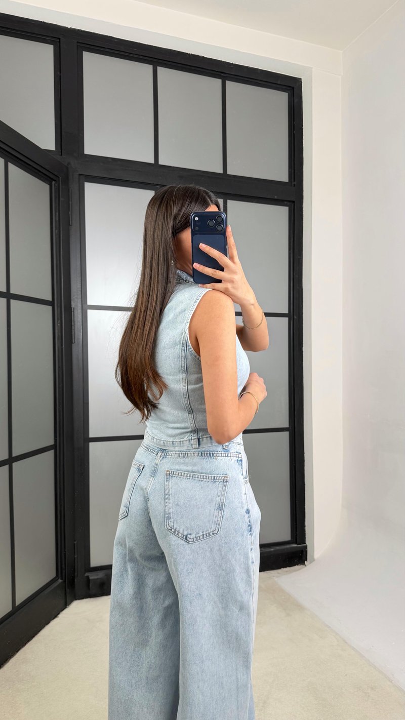 Buz Mavi Yelek Pantolon Premium Denim Takım GAUS-01285