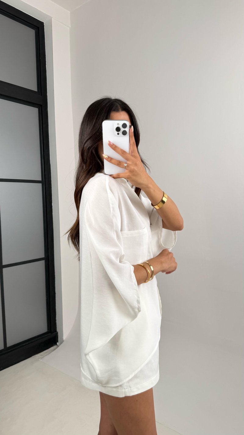 Ekru Cep Detaylı Basic Tencel Gömlek Gaus00679