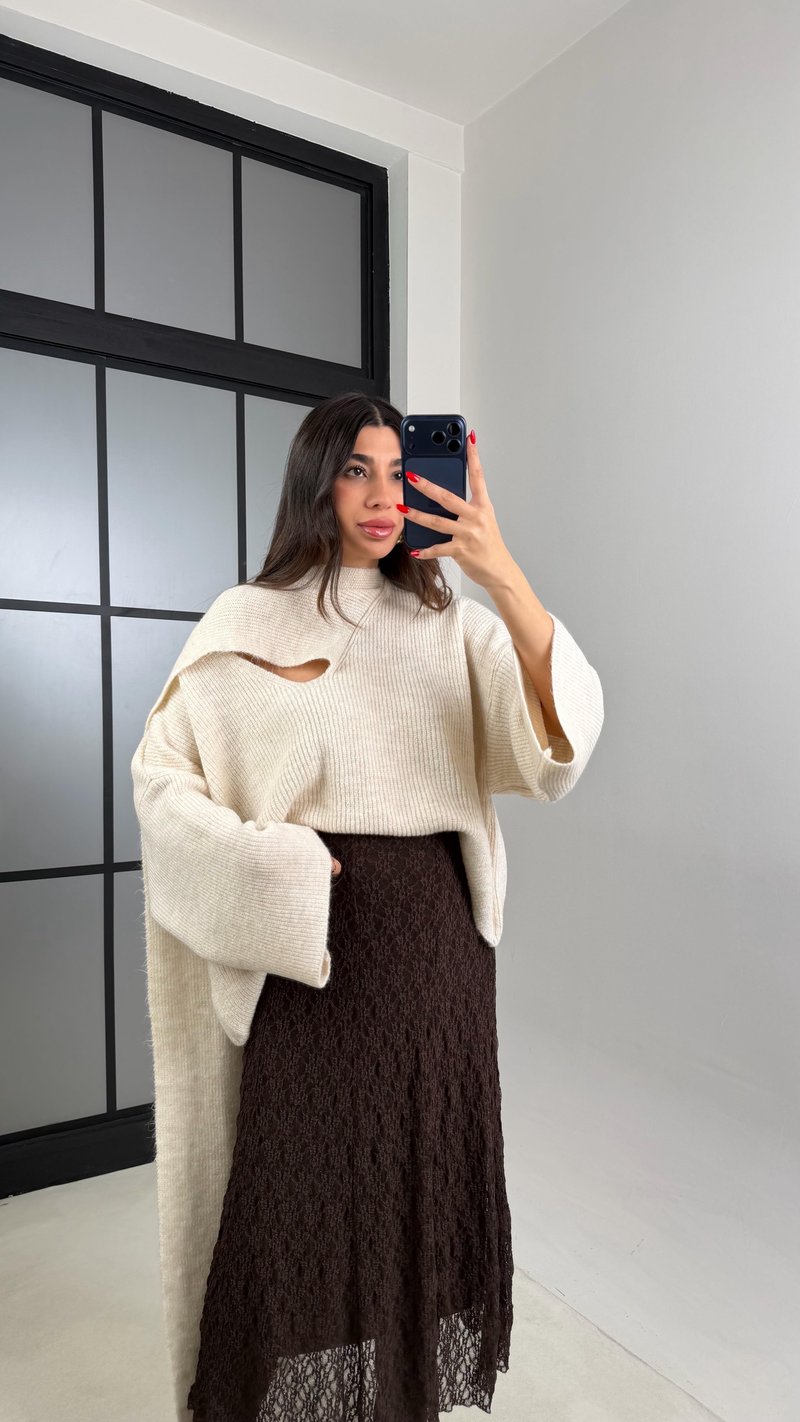 Ekru Atkılı Muadil Triko Kazak GAUS-00937