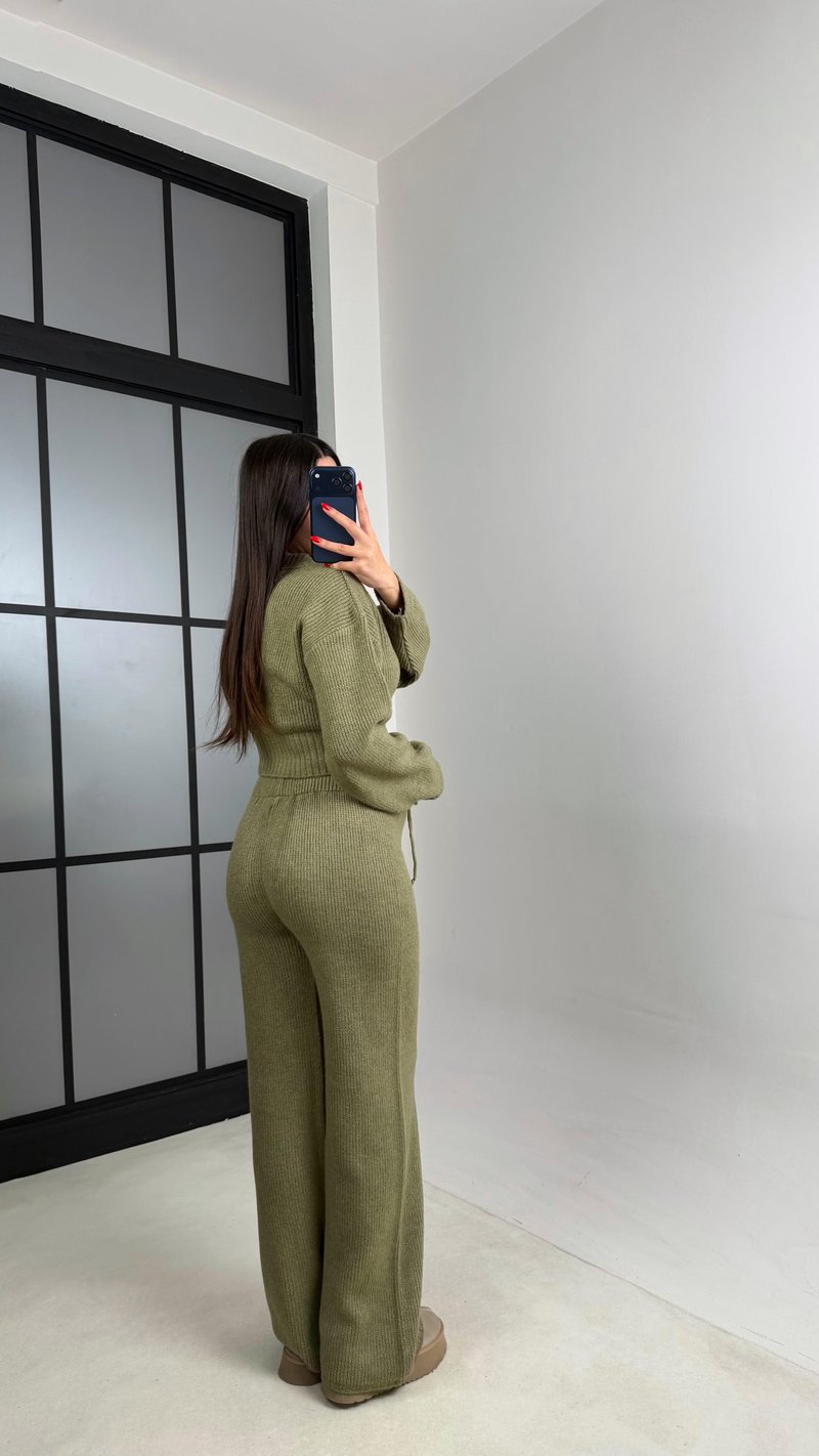 Yeşil Çift Fermuarlı Hırka Pantolon Triko Takım GAUS-00951