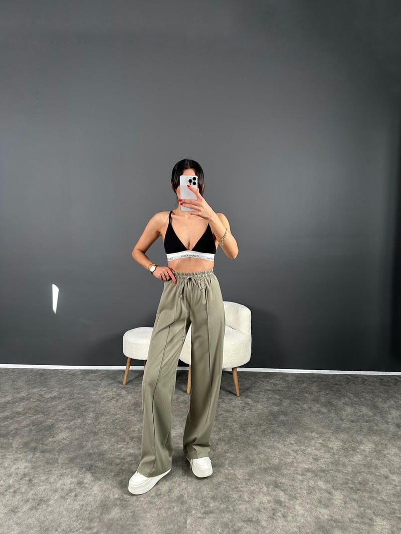 Olya Soft Haki Beli Lastikli Pantolon