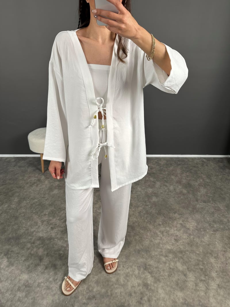Gai Beyaz Kimono Keten Takım 