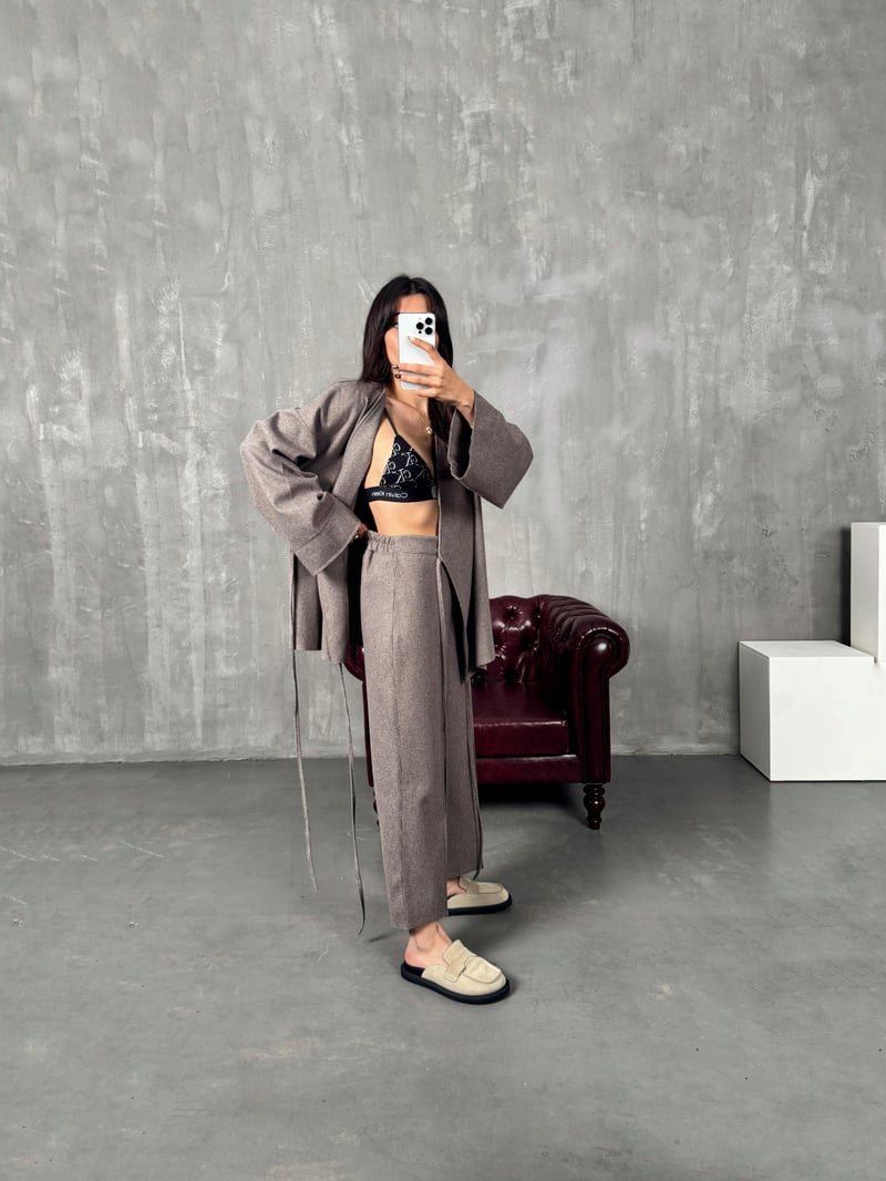 Drex Kahve Yumuşak Kaşe Kimono Takım
