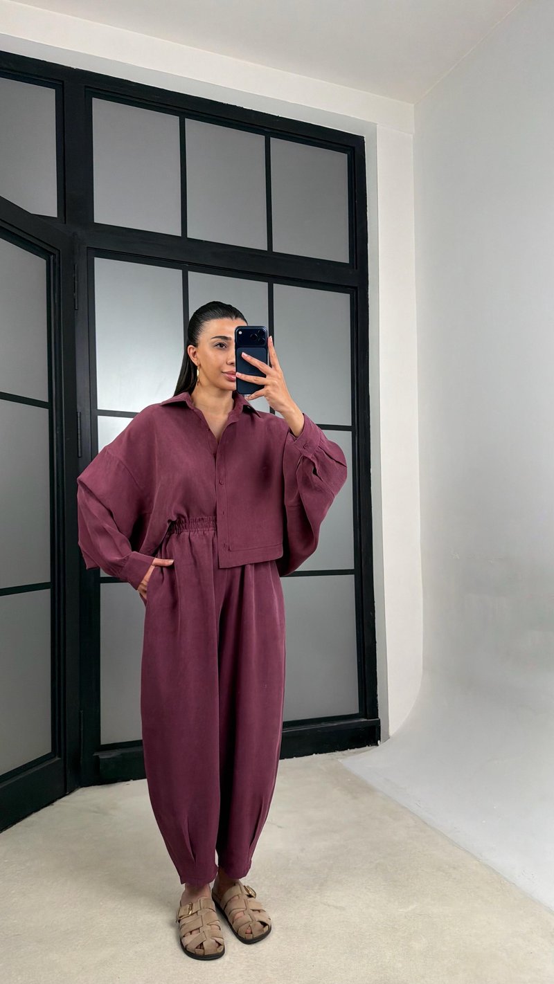 Mürdüm MD Muadil Gömlek Beli Lastikli Şalvar Pantolon Tencel Takım GAUS-01500