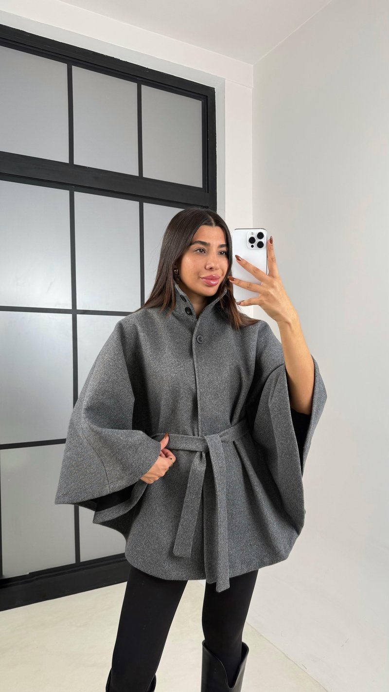 Antrasit Kuşaklı Premium Kaşe Panço GAUS-00443