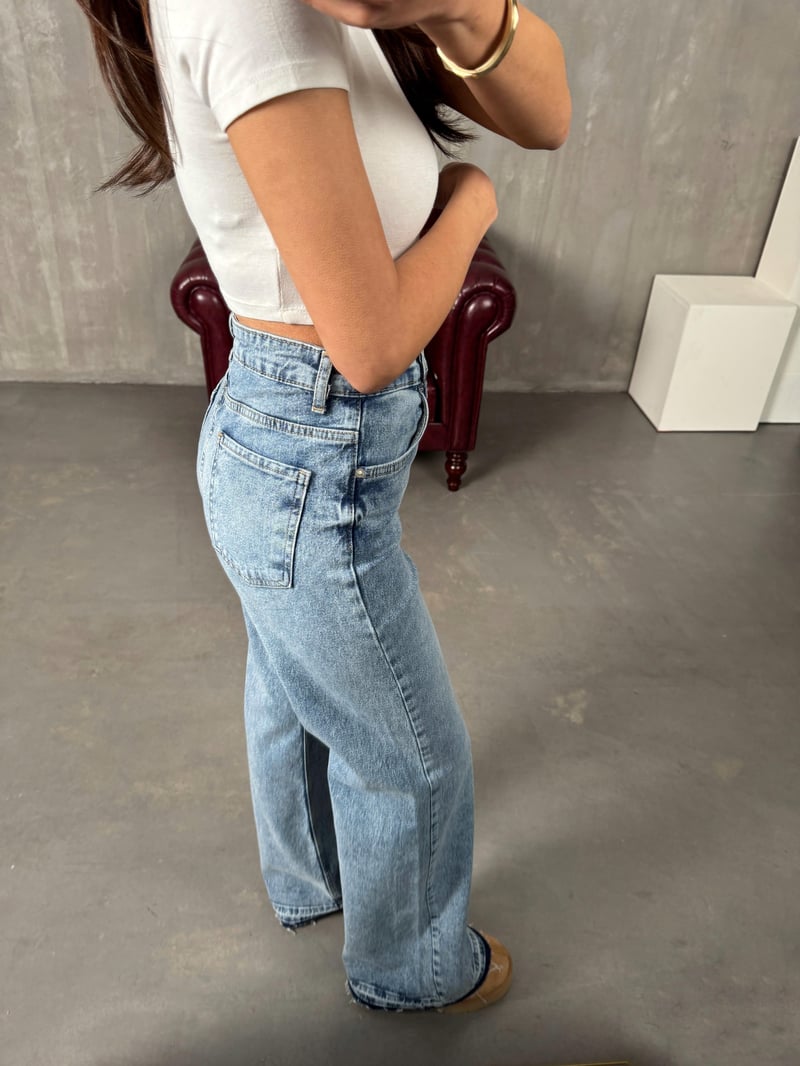 Chest Açık Mavi Paça Detaylı Wide Leg Jean