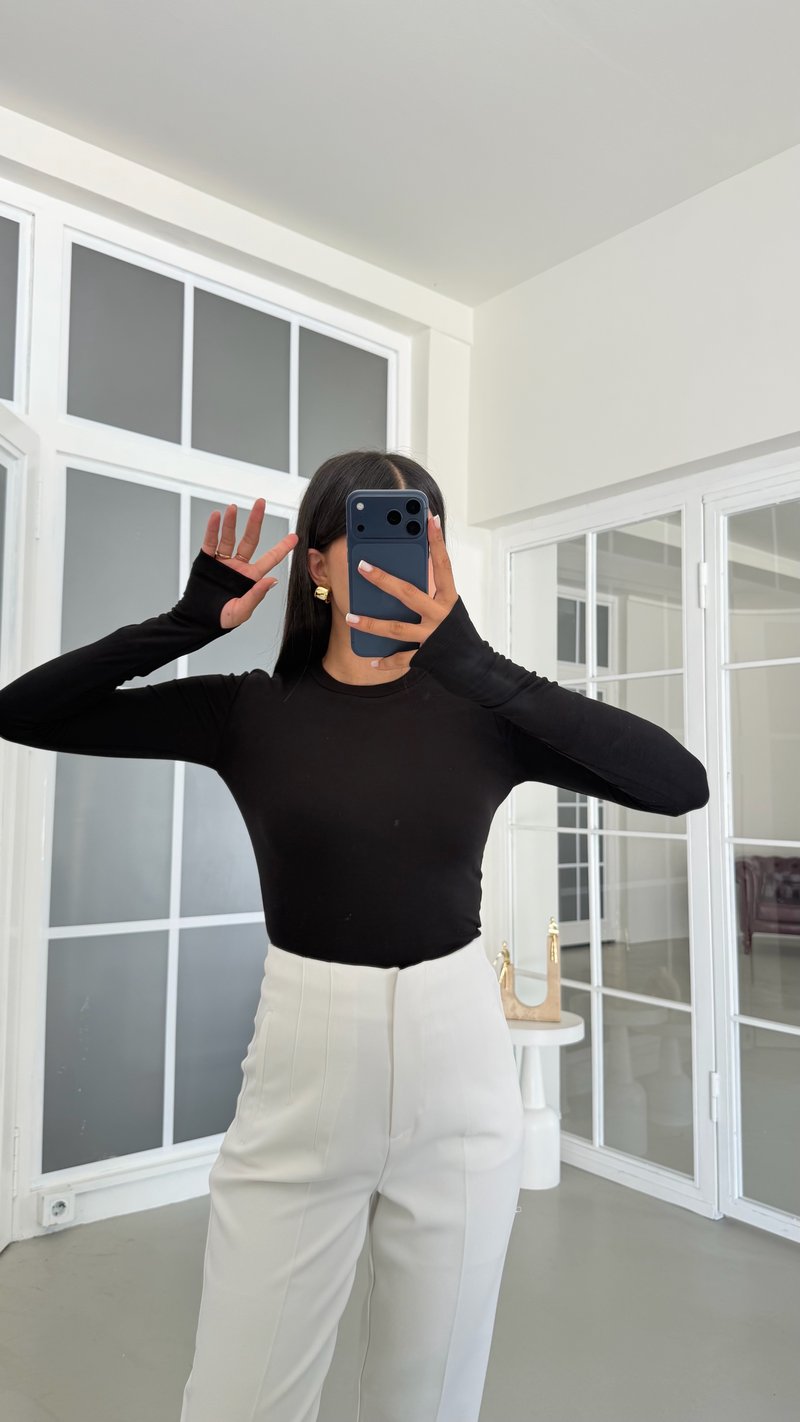 Siyah ZR Model Basic Parmak Geçirmeli Bluz GAUS-01991