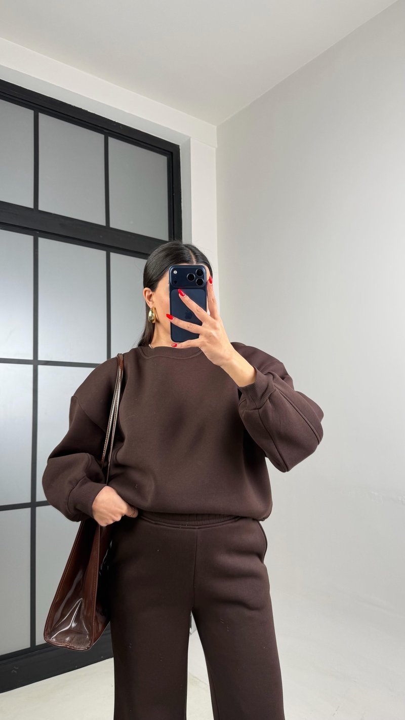 Acı Kahve Şardonlu Sweatshirt Eşofman Takım gaus-01028