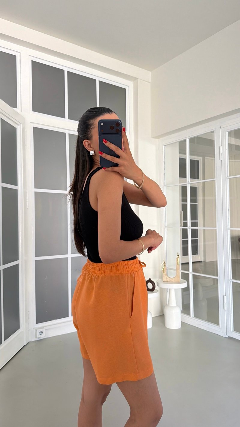 Somon Beli Lastikli Keten Şort GAUS-01799
