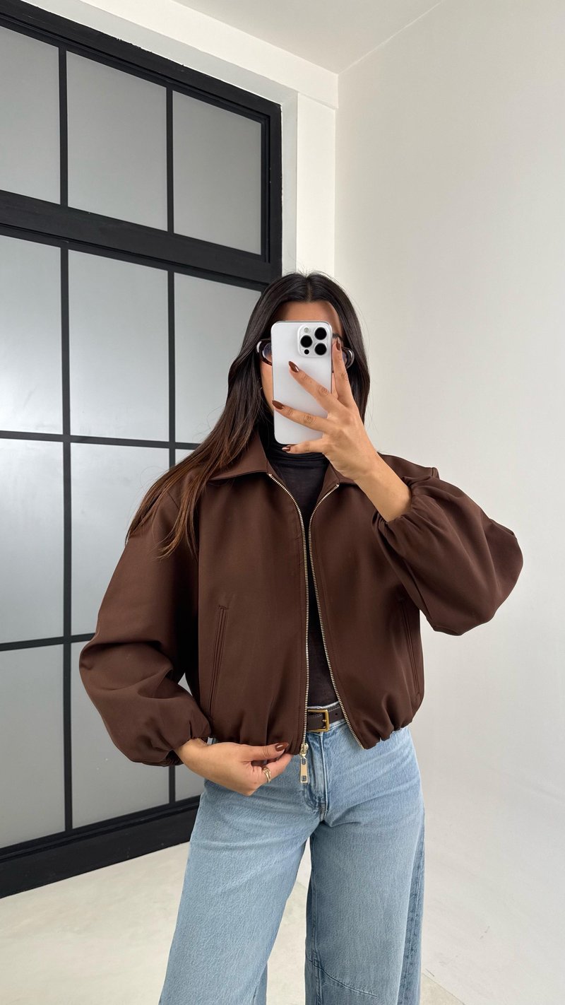 Acı Kahve Astarlı Cepli Duble Kumaş Bomber Ceket GAUS-00155