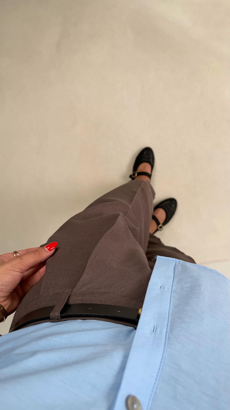 Kahve  Kemerli Cepli Premium Keten Pantolon Gaus00513