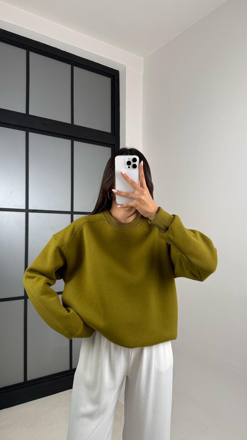 Yeşil Şardonlu Basic Sweatshirt GAUS-00219