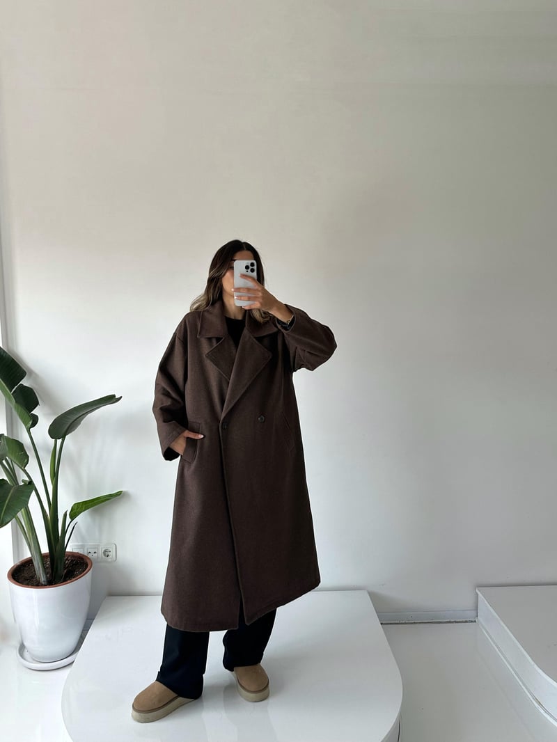 Frankie Kahverengi Oversize Astarlı Kaban 