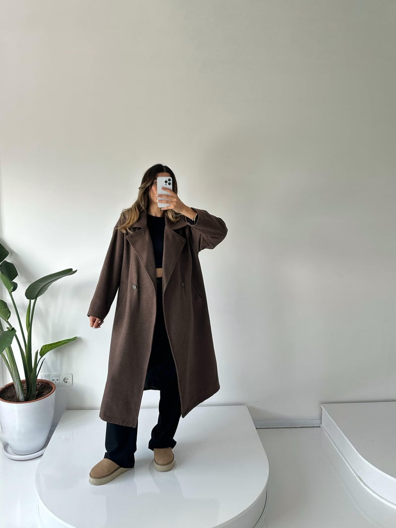 Frankie Kahverengi Oversize Astarlı Kaban 