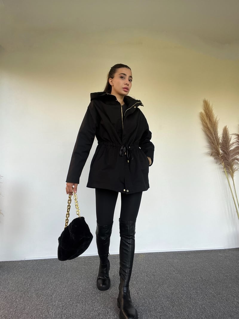 Gabardin Mevsimlik Kapüşonlu Mont
