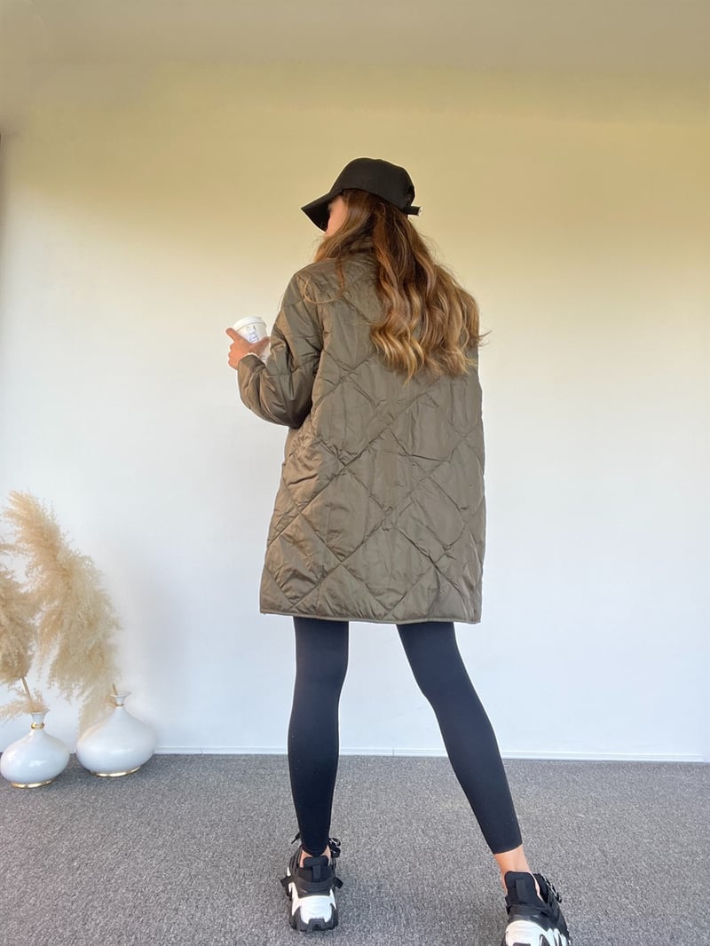 Geos Yeşil Oversize Kapitone Mont