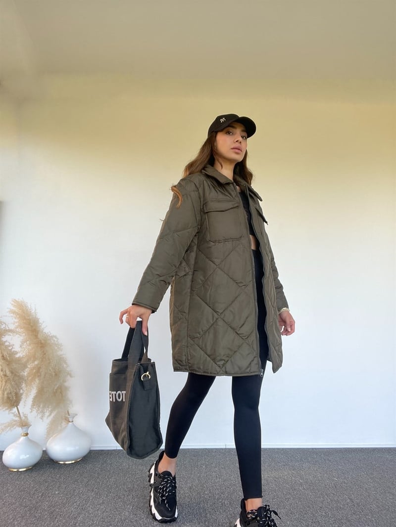 Geos Yeşil Oversize Kapitone Mont