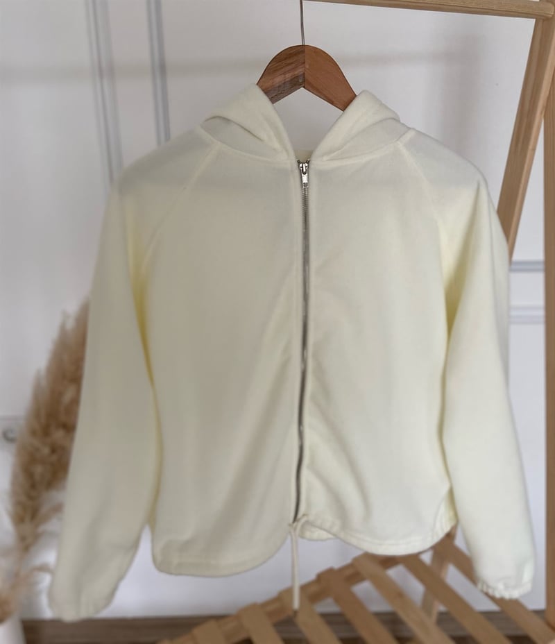 GRENA Beyaz Kapüşonlu Sweatshirt Ceket