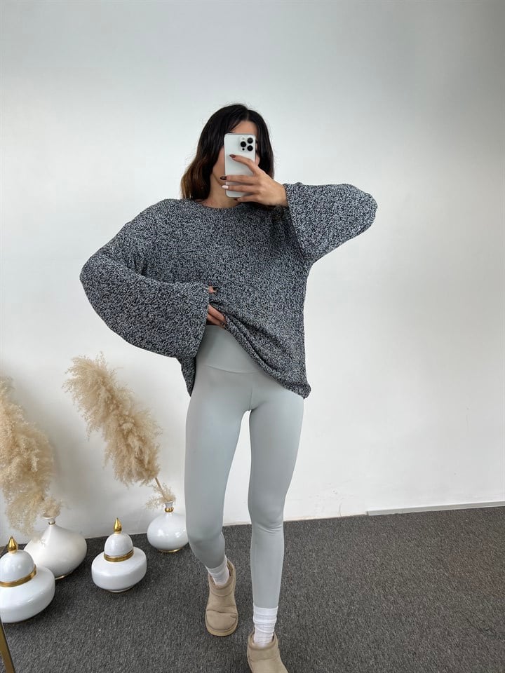 Gri Kırçıllı Oversize Kazak 