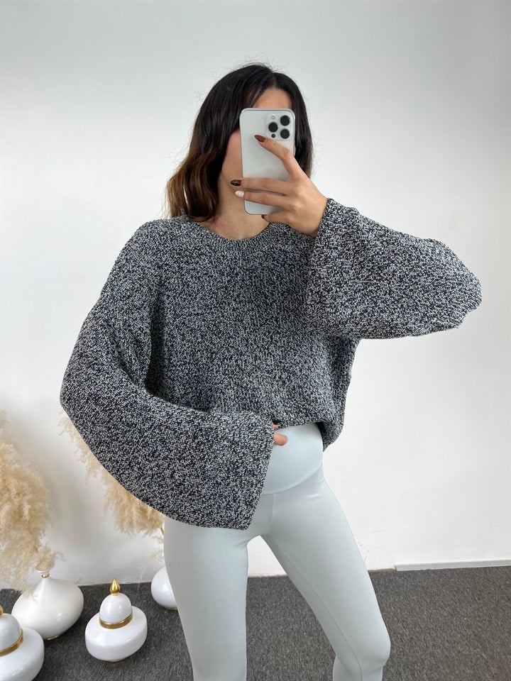 Gri Kırçıllı Oversize Kazak 