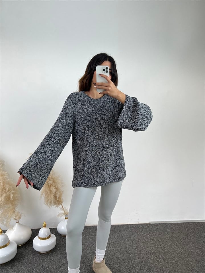 Gri Kırçıllı Oversize Kazak 