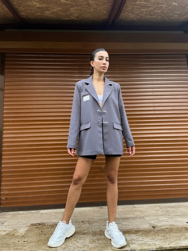 Gri Oversize Premium Blazer Ceket 