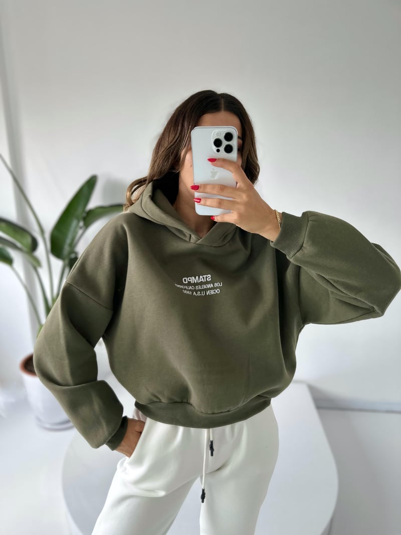 Haki Baskılı Oversize Sweatshirt