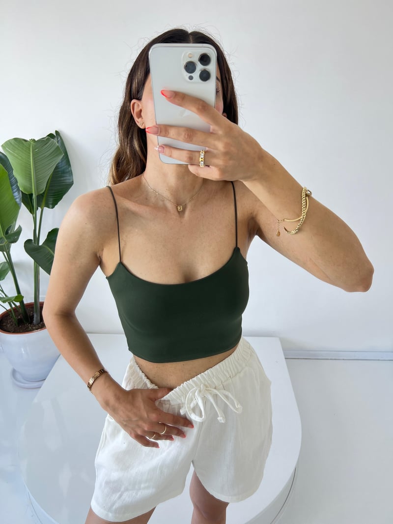 Haki İp Askılı Crop
