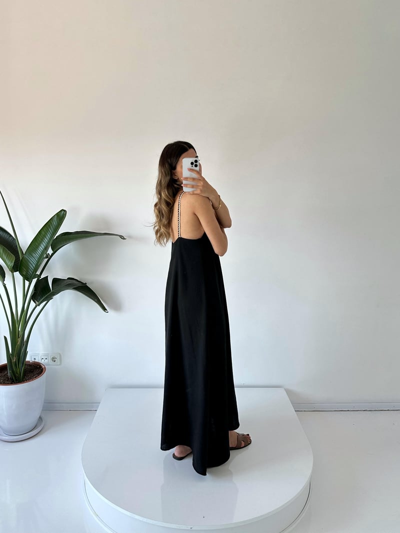Hermosa Siyah Örgü Askılı Elbise 
