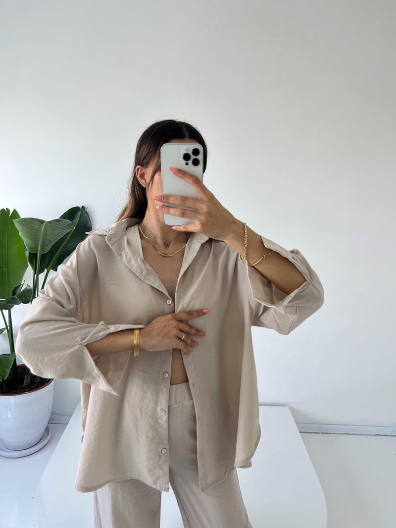 Ines Bej Cupra Kumaş Gömlekli Pantolon İkili Takım