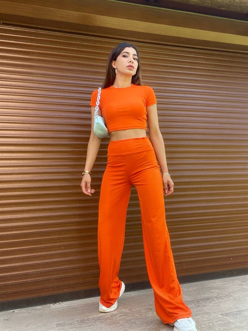 İva Turuncu Crop Pantolon Takım
