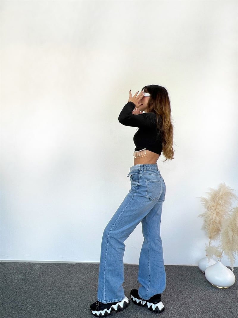 Kemer Detaylı Denim Pantolon