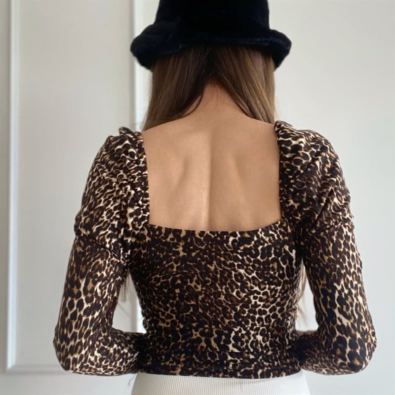 Leopar Desenli Yumuşak Dokulu Crop