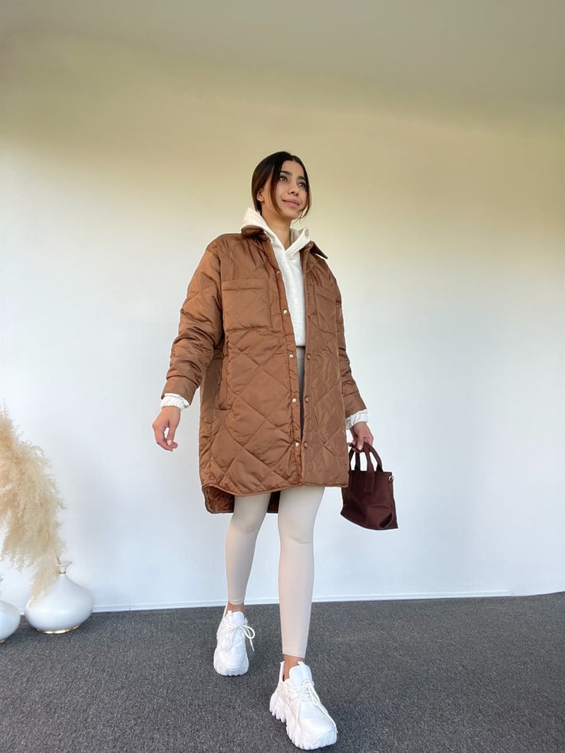 Lown Kahverengi Oversize Kapitone Mont