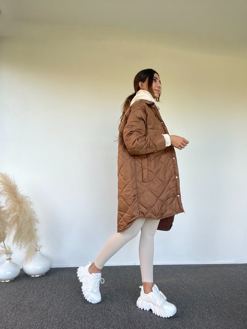 Lown Kahverengi Oversize Kapitone Mont