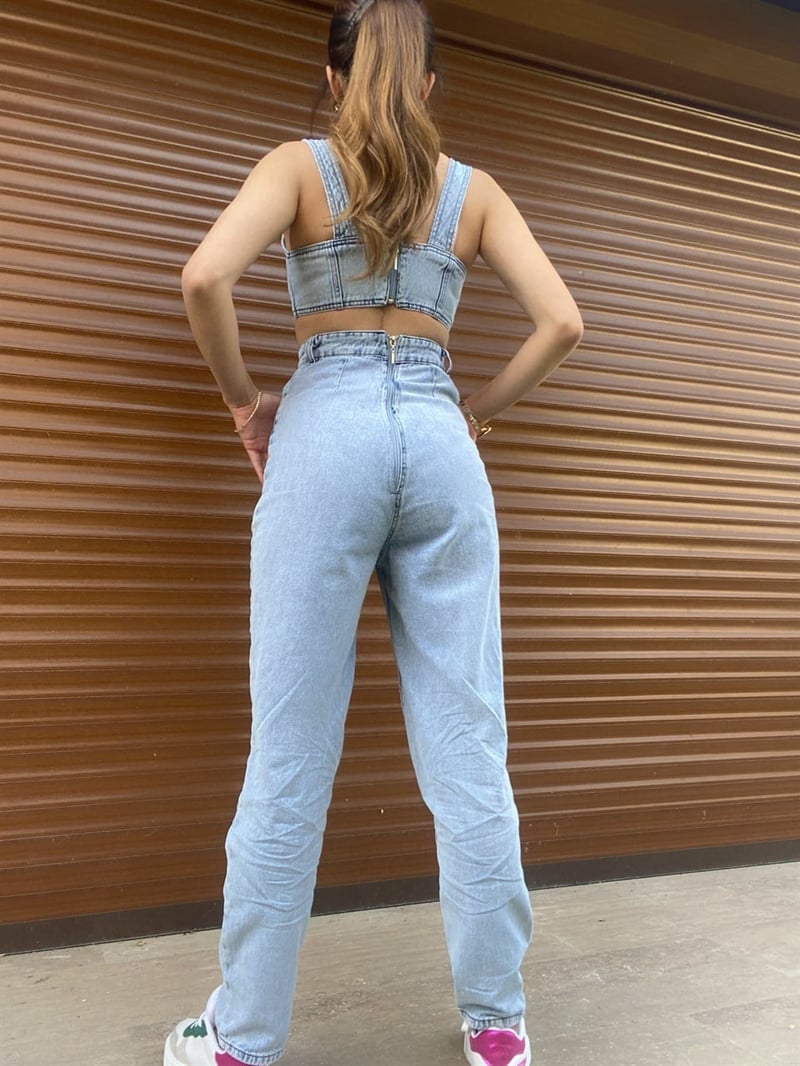 Luna Dekolteli Denim Tulum