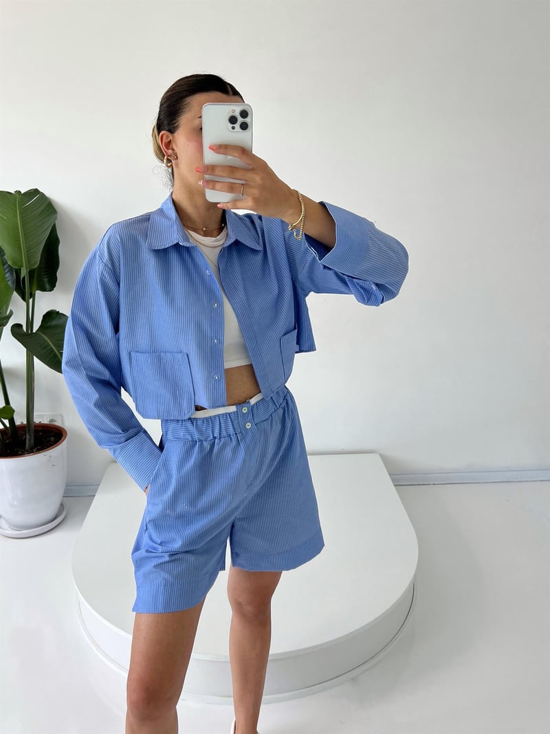 Maite Çizgili Şortlu Gömlekli İkili Takım 