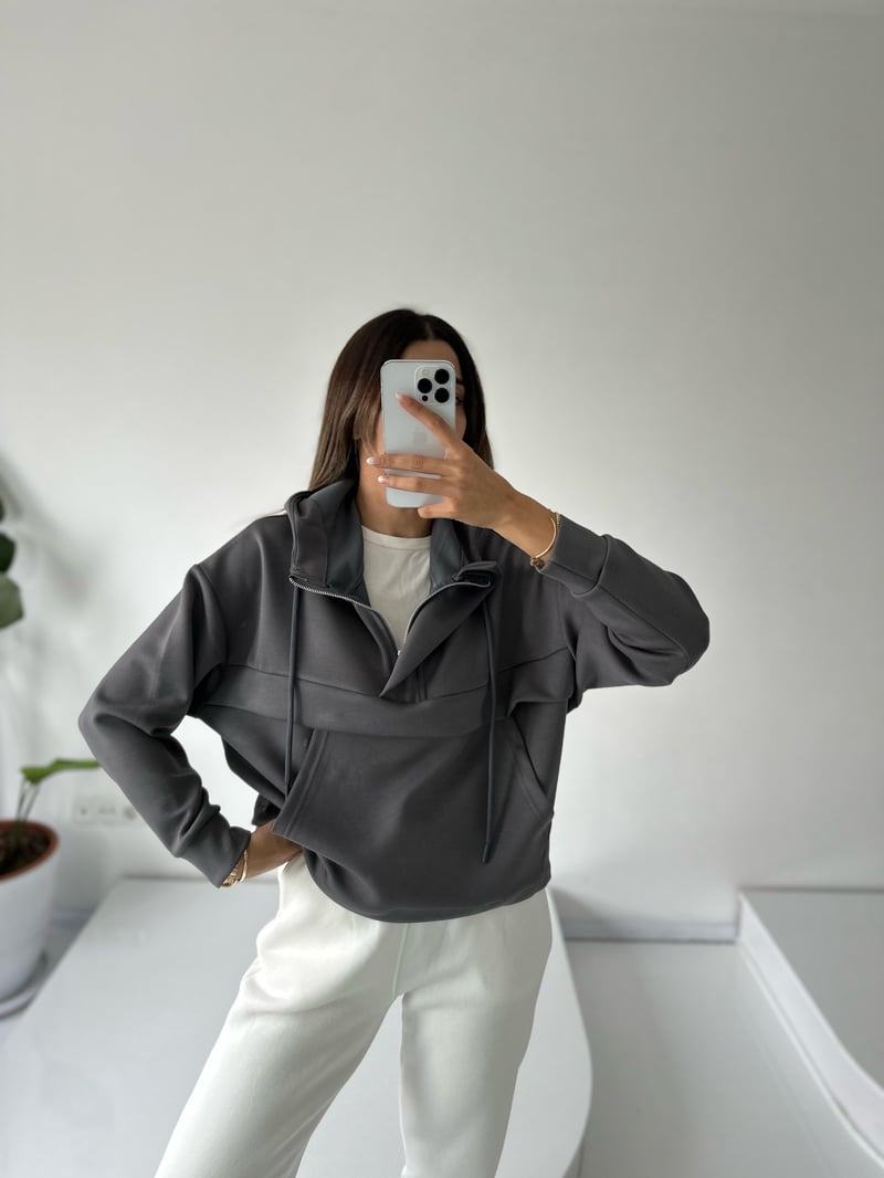 Minsu Gri Oys Kumaş Sweatshirt
