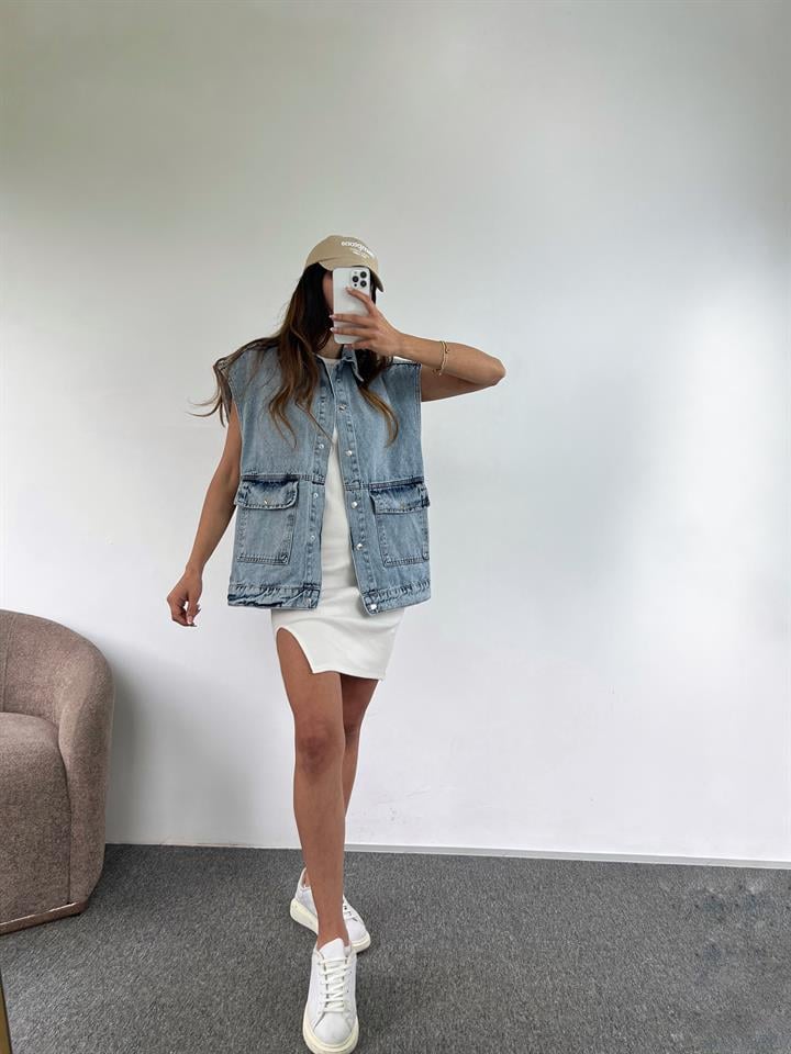 Oversize Jean Cepli Yelek 