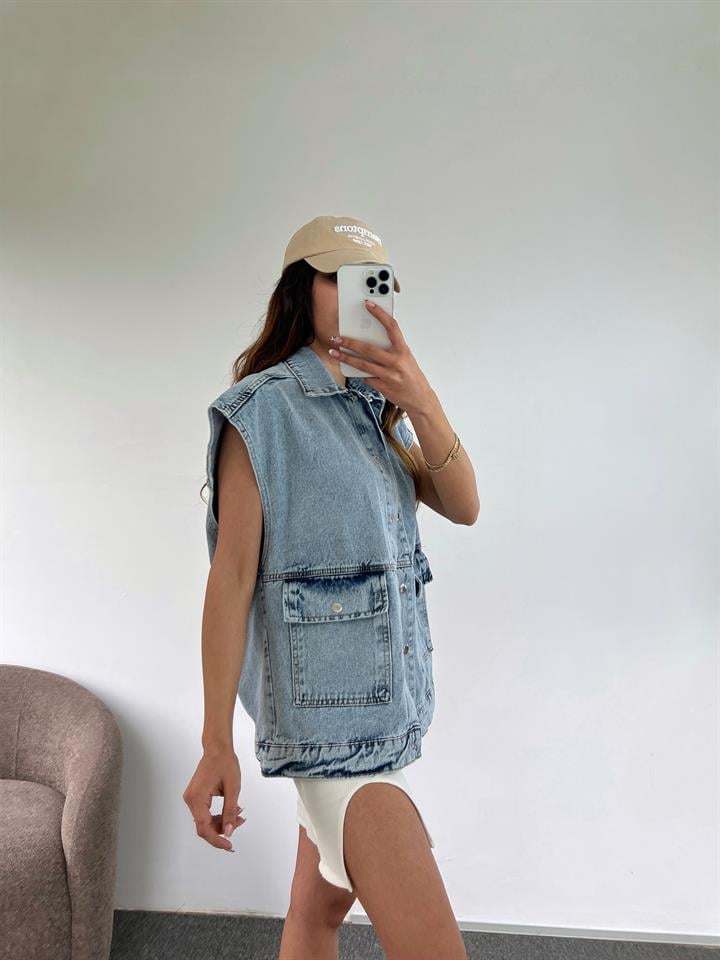 Oversize Jean Cepli Yelek 
