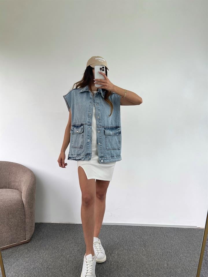 Oversize Jean Cepli Yelek 