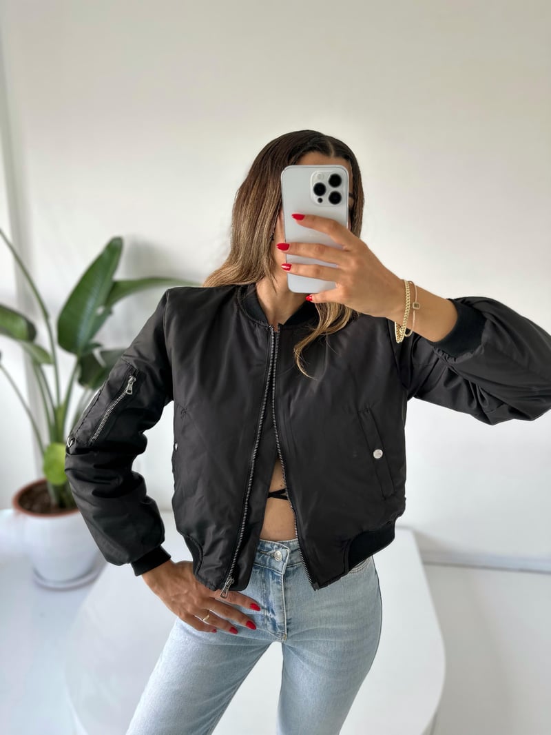 Polina Siyah Fermuar  Bomber  Mevsimlik Mont
