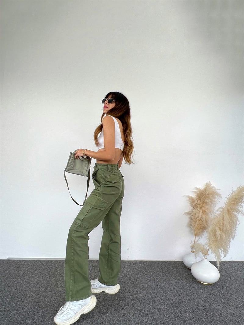 Premium Anais Haki Kargo Denim Pantolon