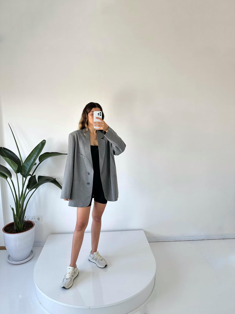 Premium Oversize Gri Blazer Ceket